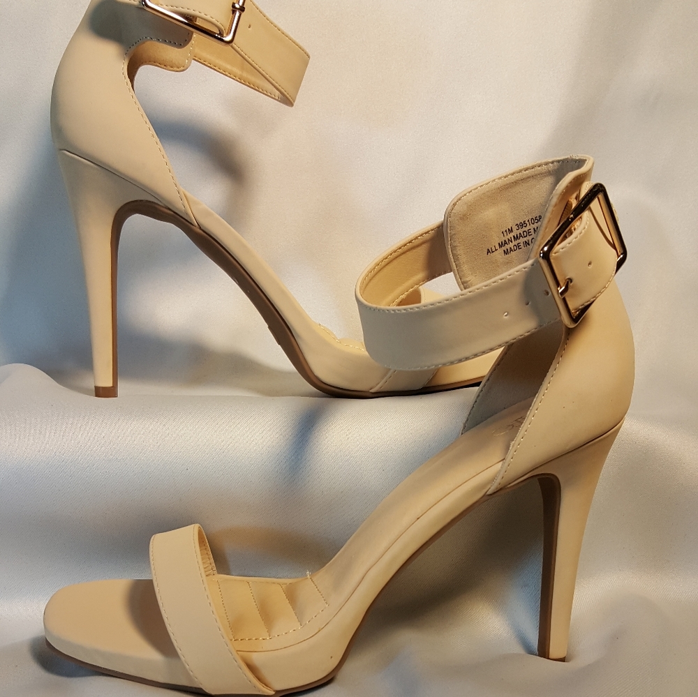 Catos cream single strap heels with ankle strap